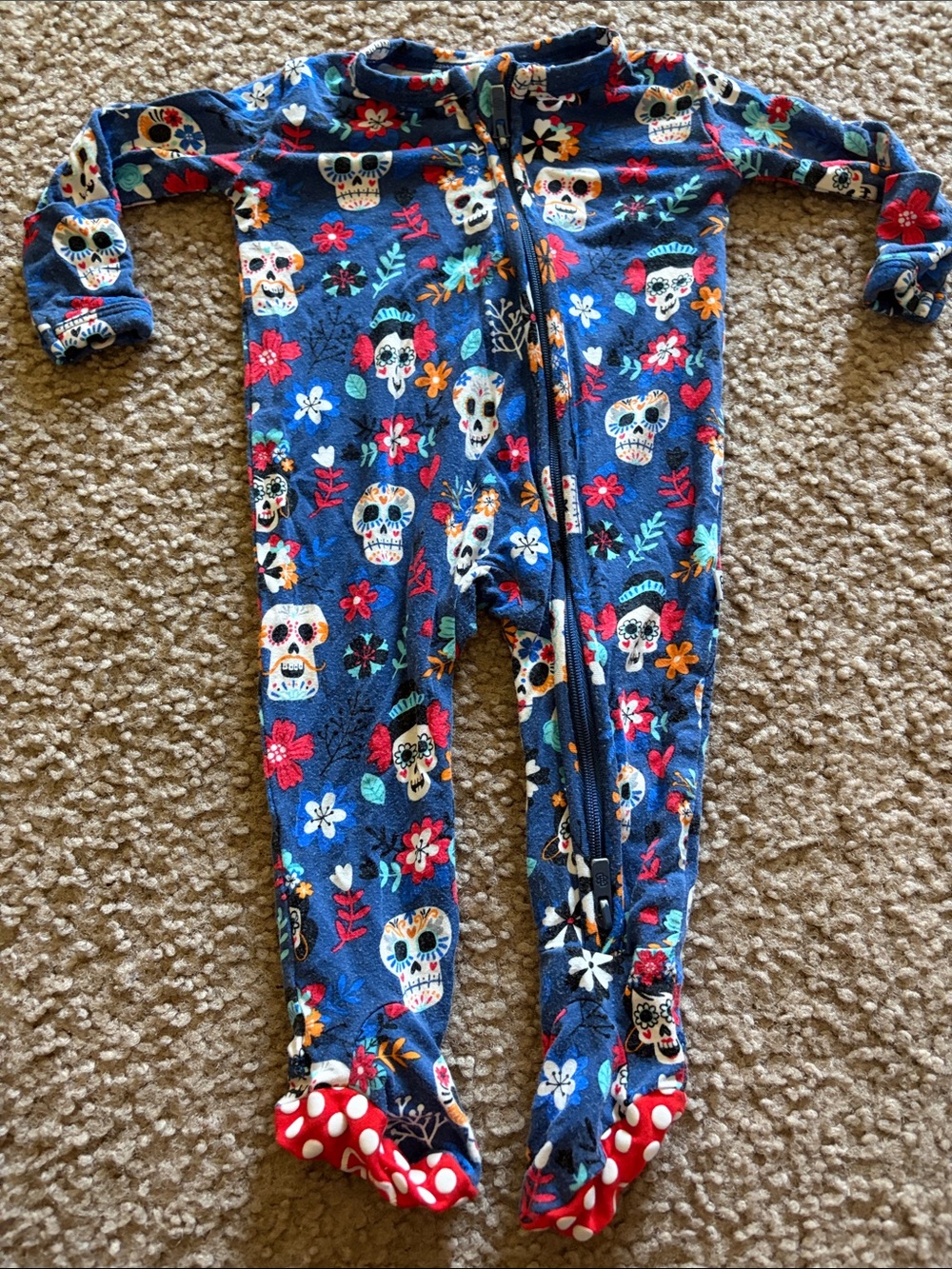 B62 Little Bum Bums Toddler's Bamboo Sleeper Zippie Sugar Skulls Size nb